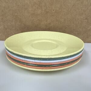 Vintage Melamine Saucers 6" Cadence Blue Yellow Orange White Speckled